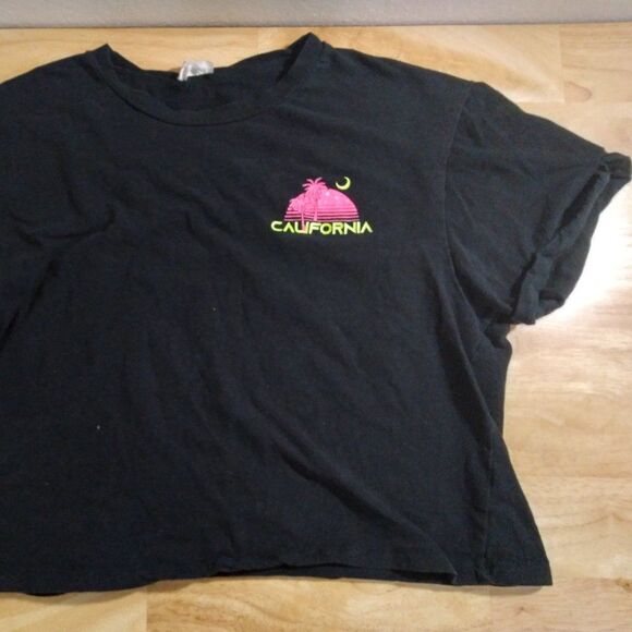 Vintage 90s California Beach Sunset Neon Crop Top T-Shirt - Picture 5 of 9